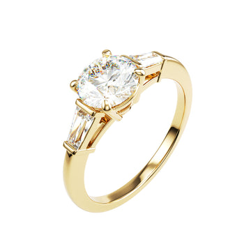 18kt Yellow Gold Solitaire Brilliant Round Baguette Shoulders