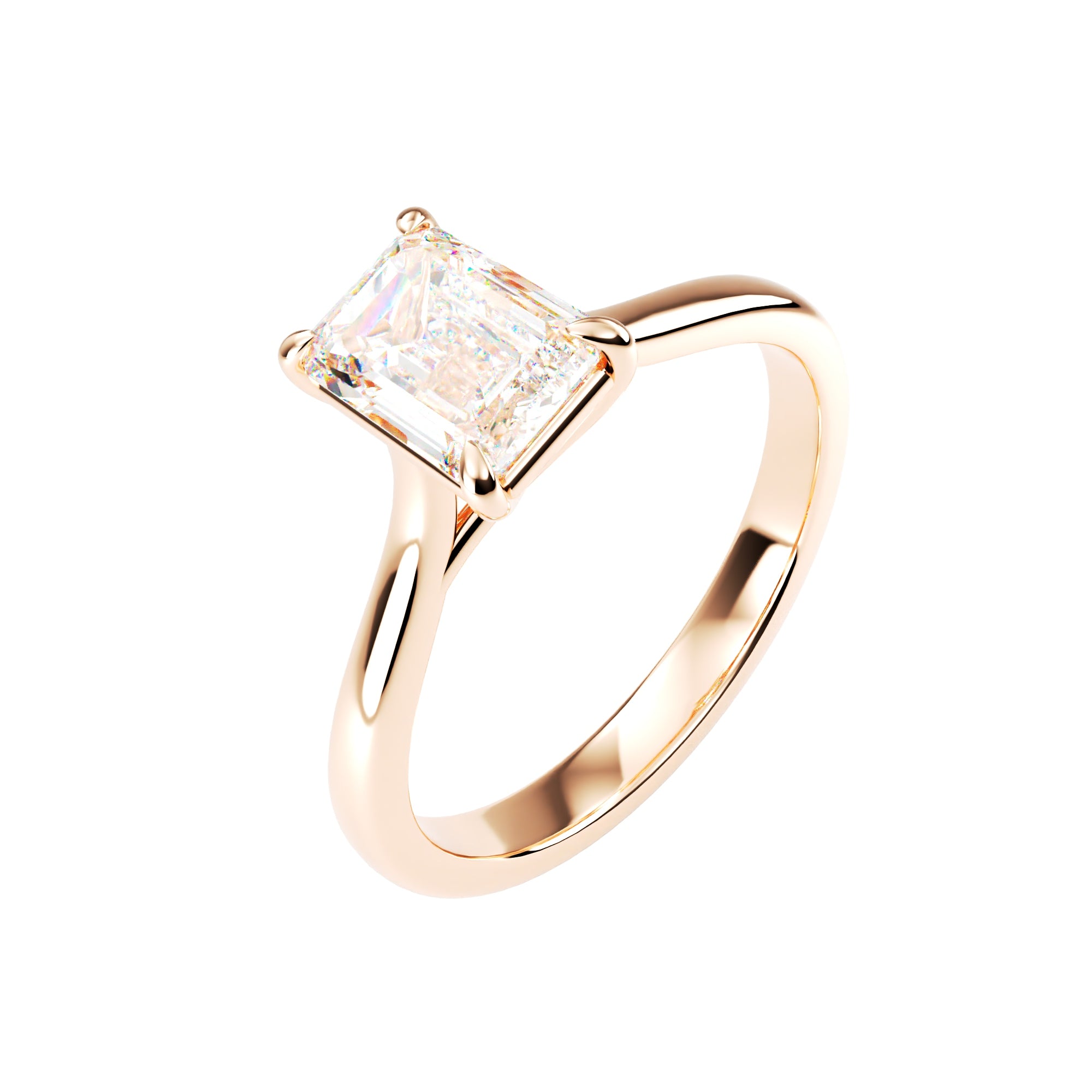 18kt Rose Gold Solitaire Emerald Cut