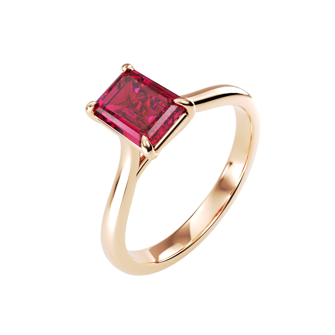 18kt Rose Gold Solitaire Emerald Cut
