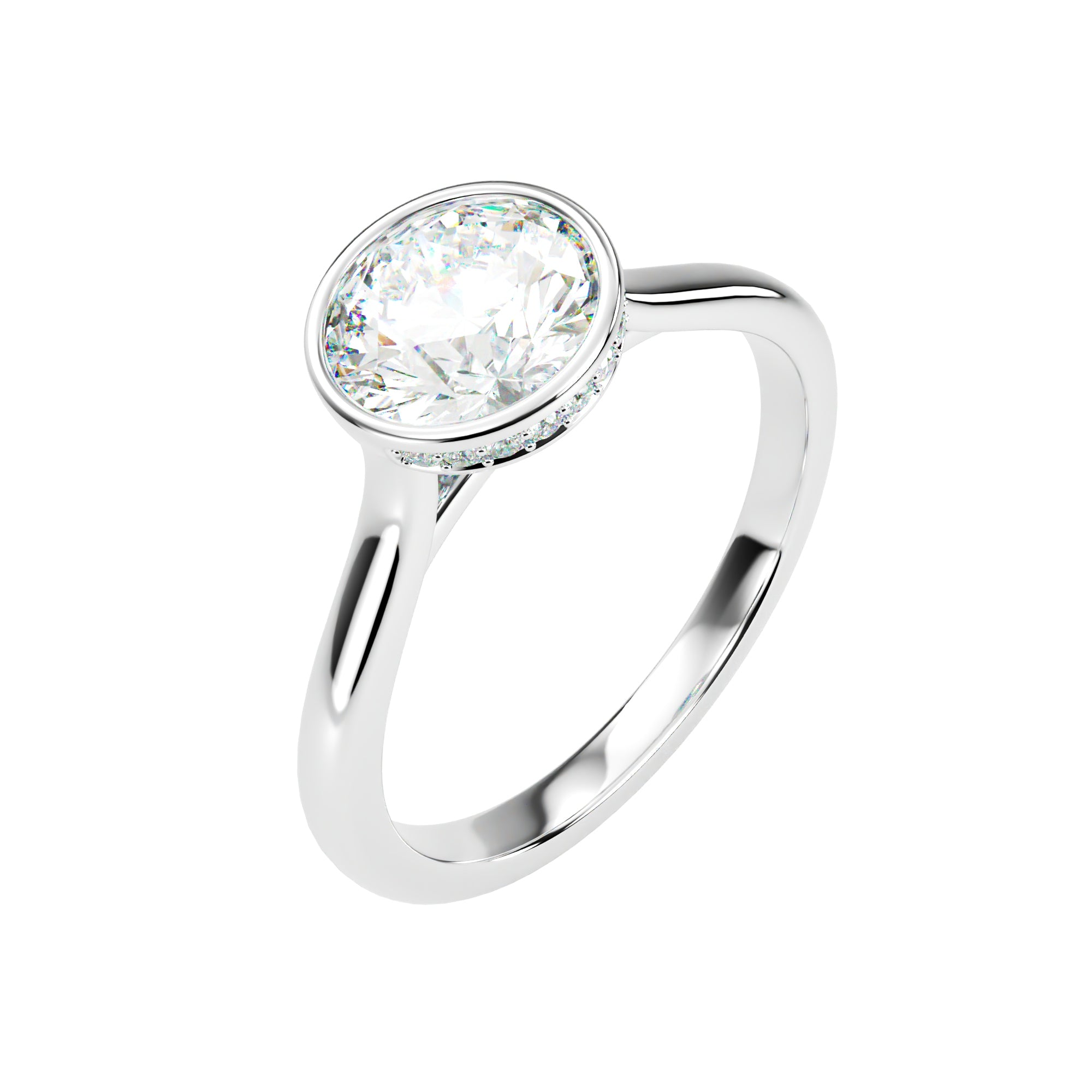 18kt White Gold Solitaire Brilliant Round Bezel Set