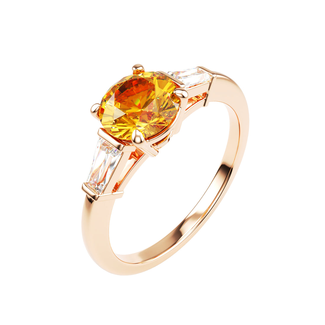 18kt Rose Gold Solitaire Brilliant Round Baguette Shoulders