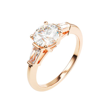 18kt Rose Gold Solitaire Brilliant Round Baguette Shoulders