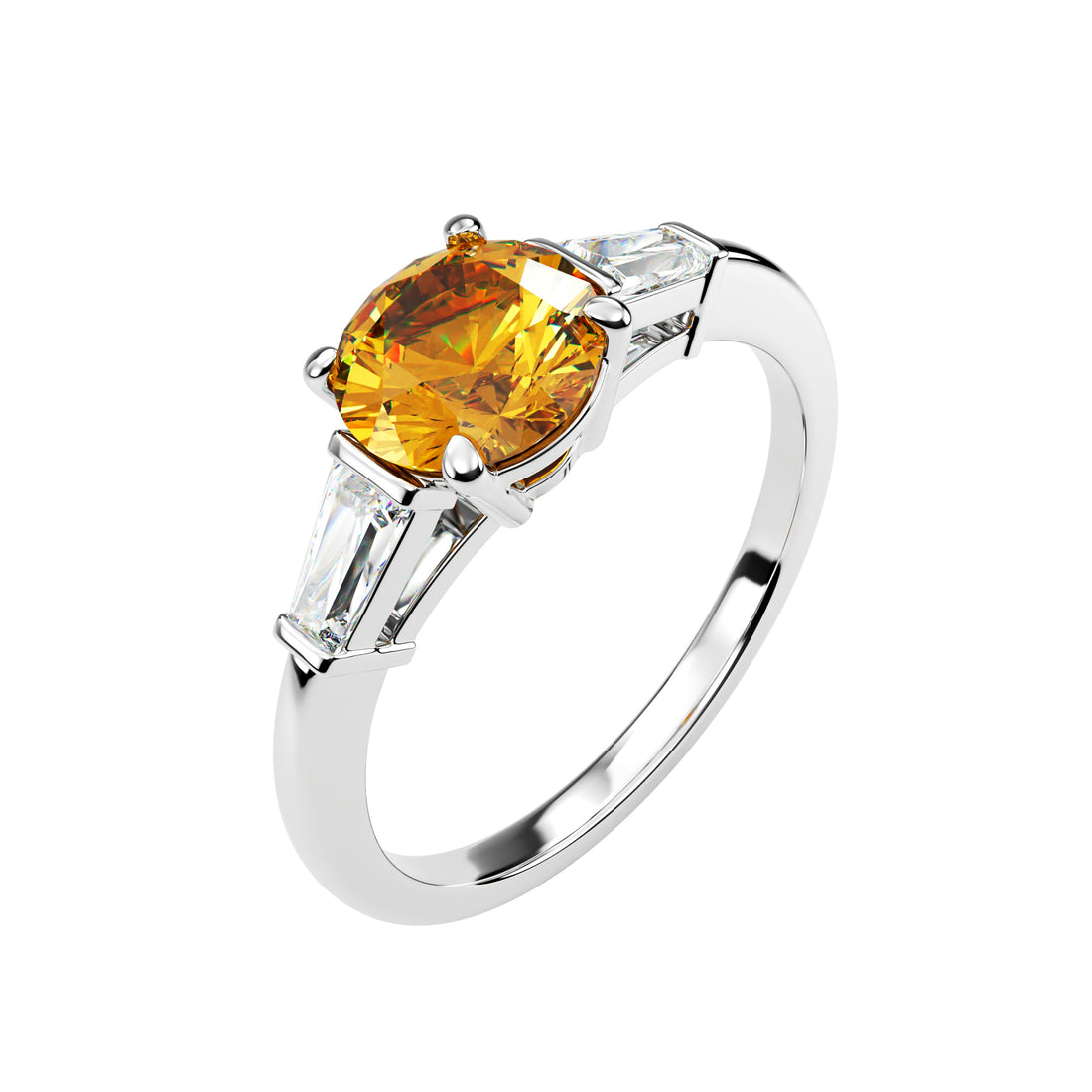 Platinum Solitaire Brilliant Round Baguette Shoulders