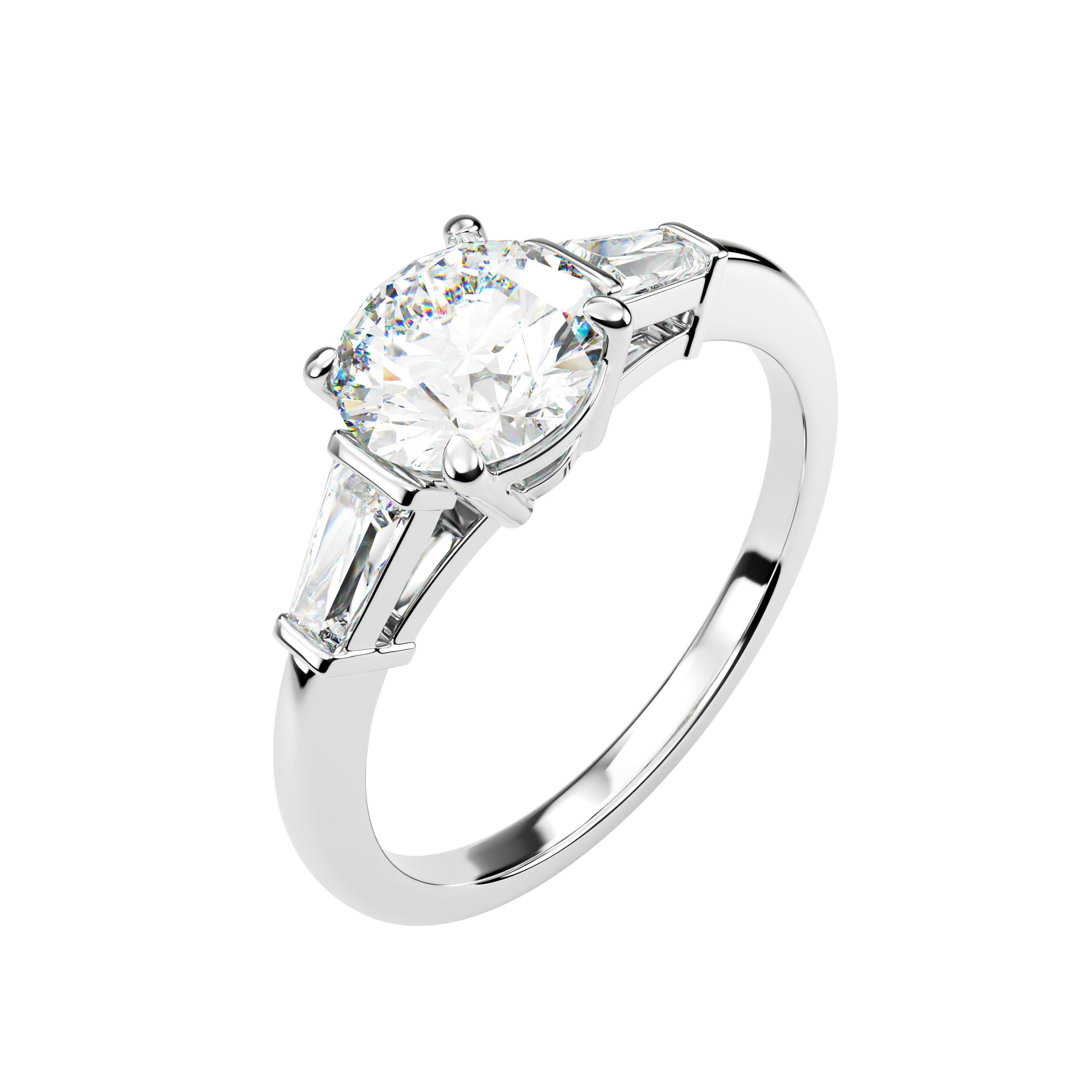Platinum Solitaire Brilliant Round Baguette Shoulders