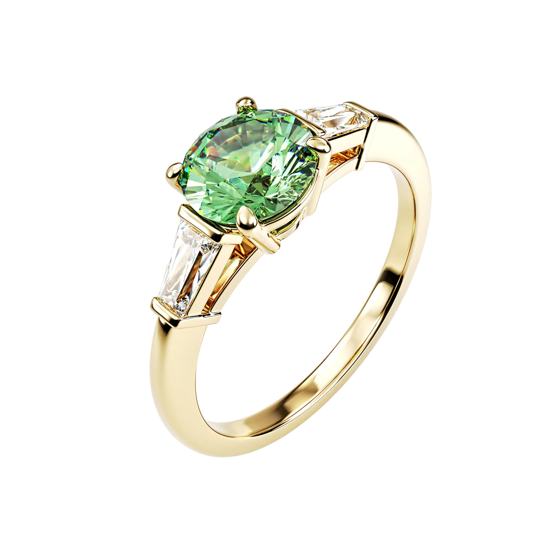 18kt Yellow Gold Solitaire Brilliant Round Baguette Shoulders