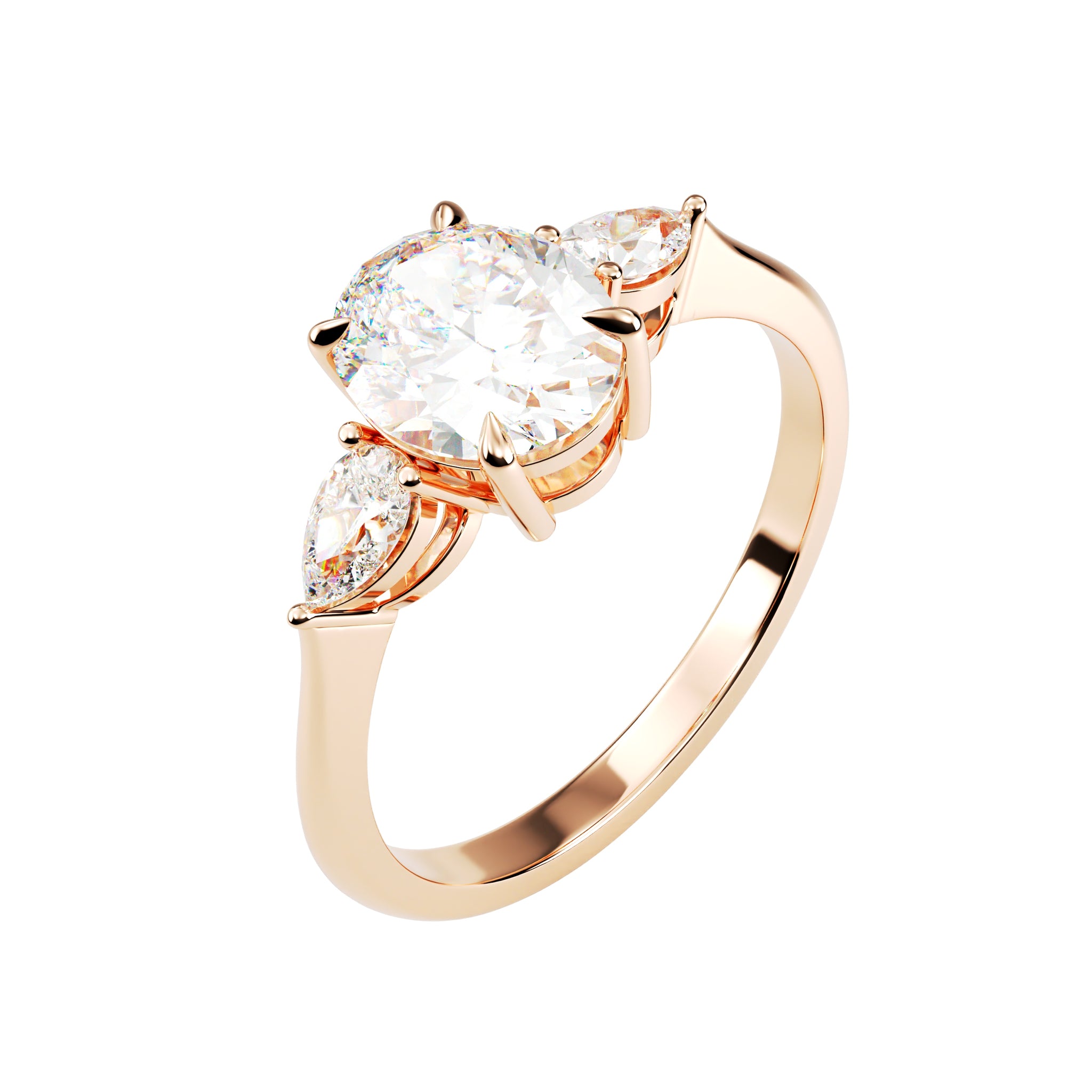 18kt Rose Gold Solitaire Brilliant Round Pear Shoulders