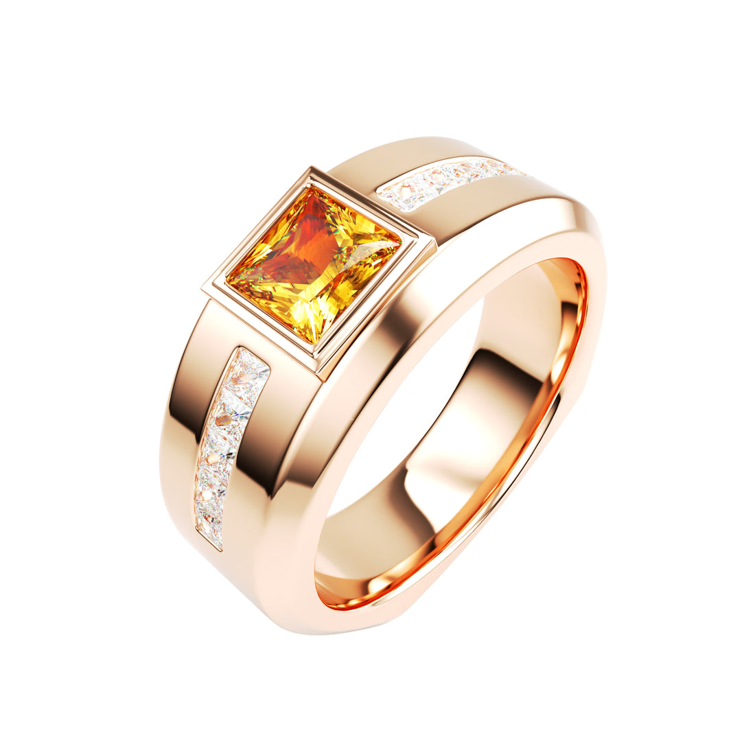 18kt Rose Gold Solitaire Princess Cut Men