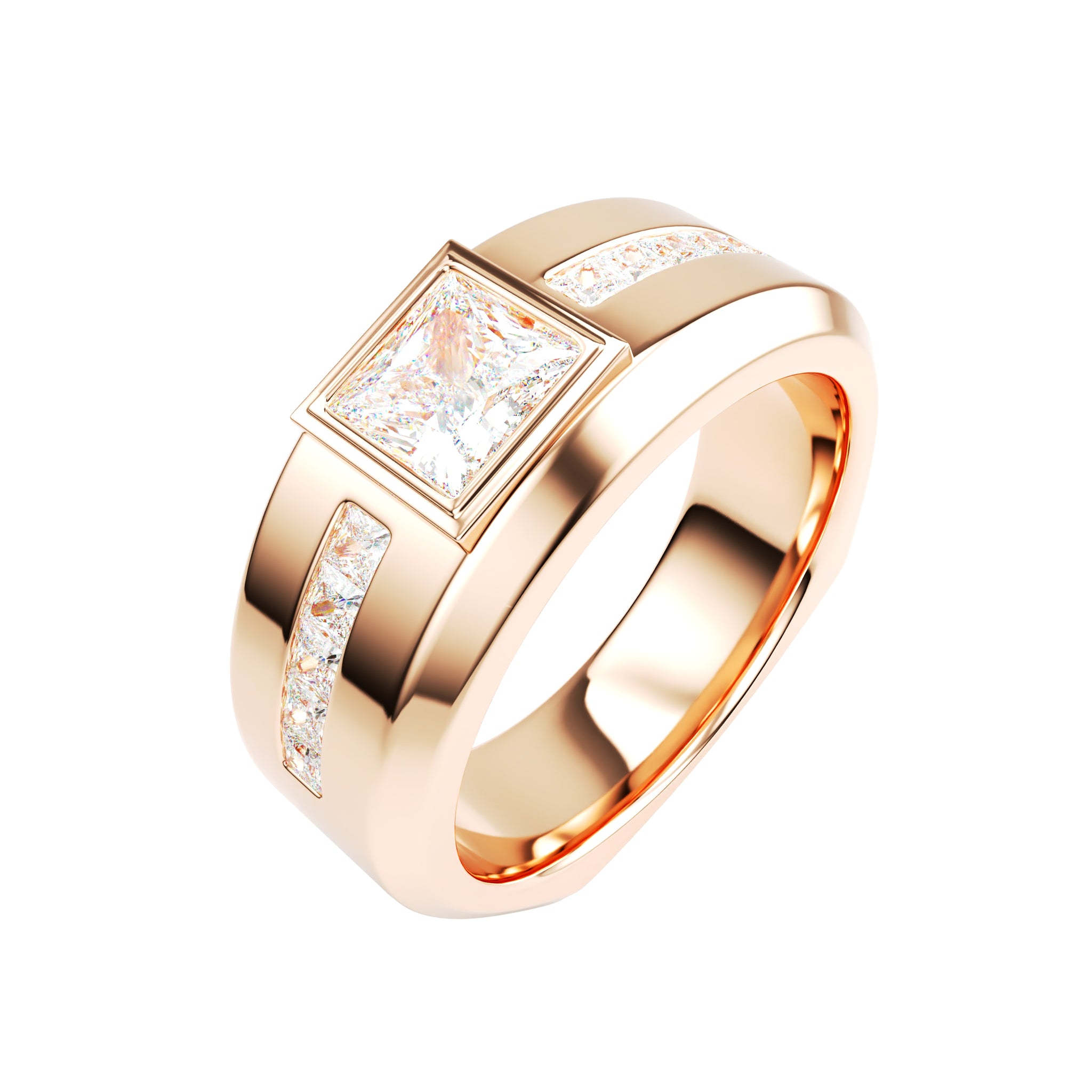 18kt Rose Gold Solitaire Princess Cut Men