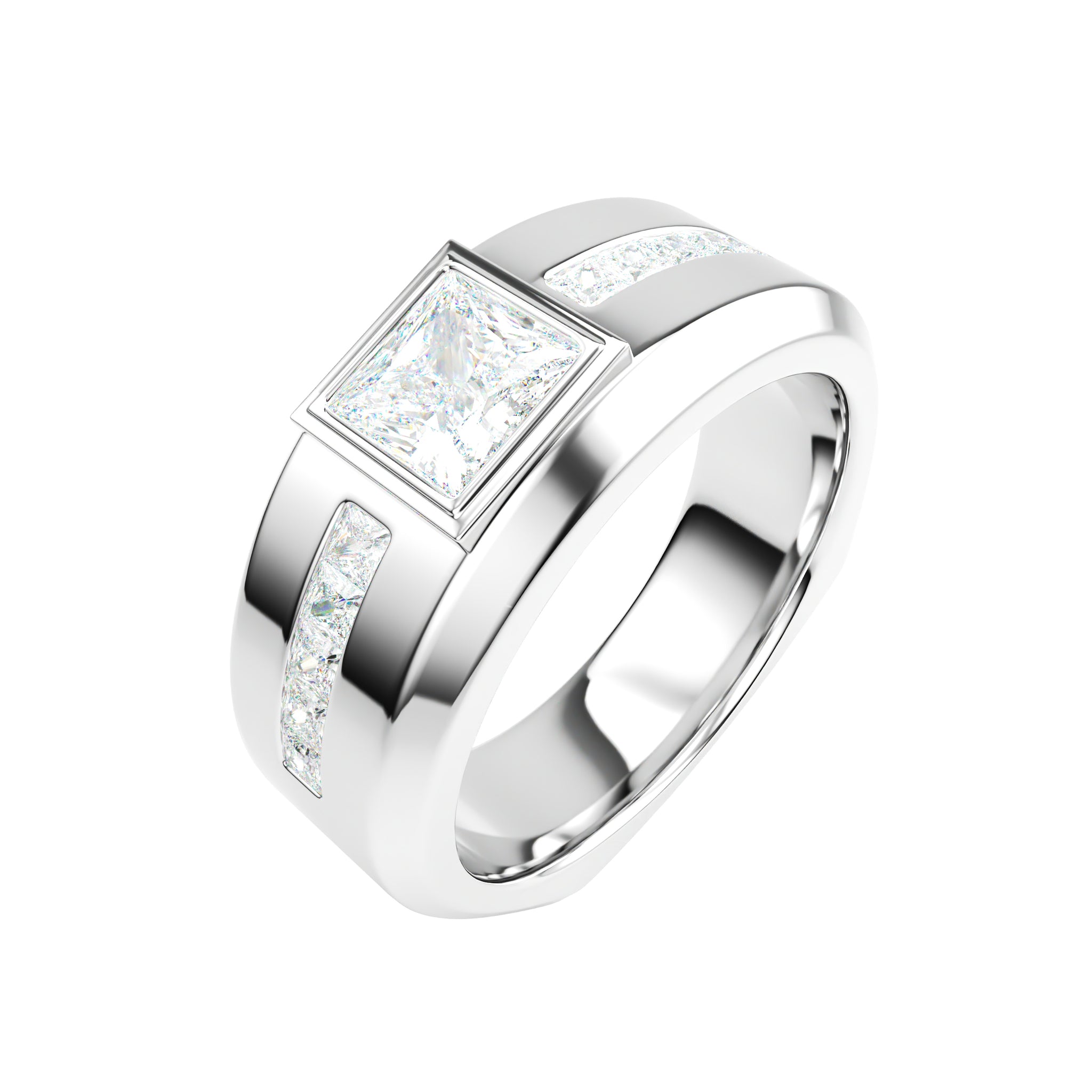 18kt White Gold Solitaire Princess Cut Men