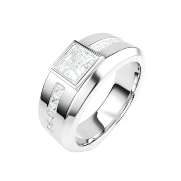 18kt White Gold Solitaire Princess Cut Men