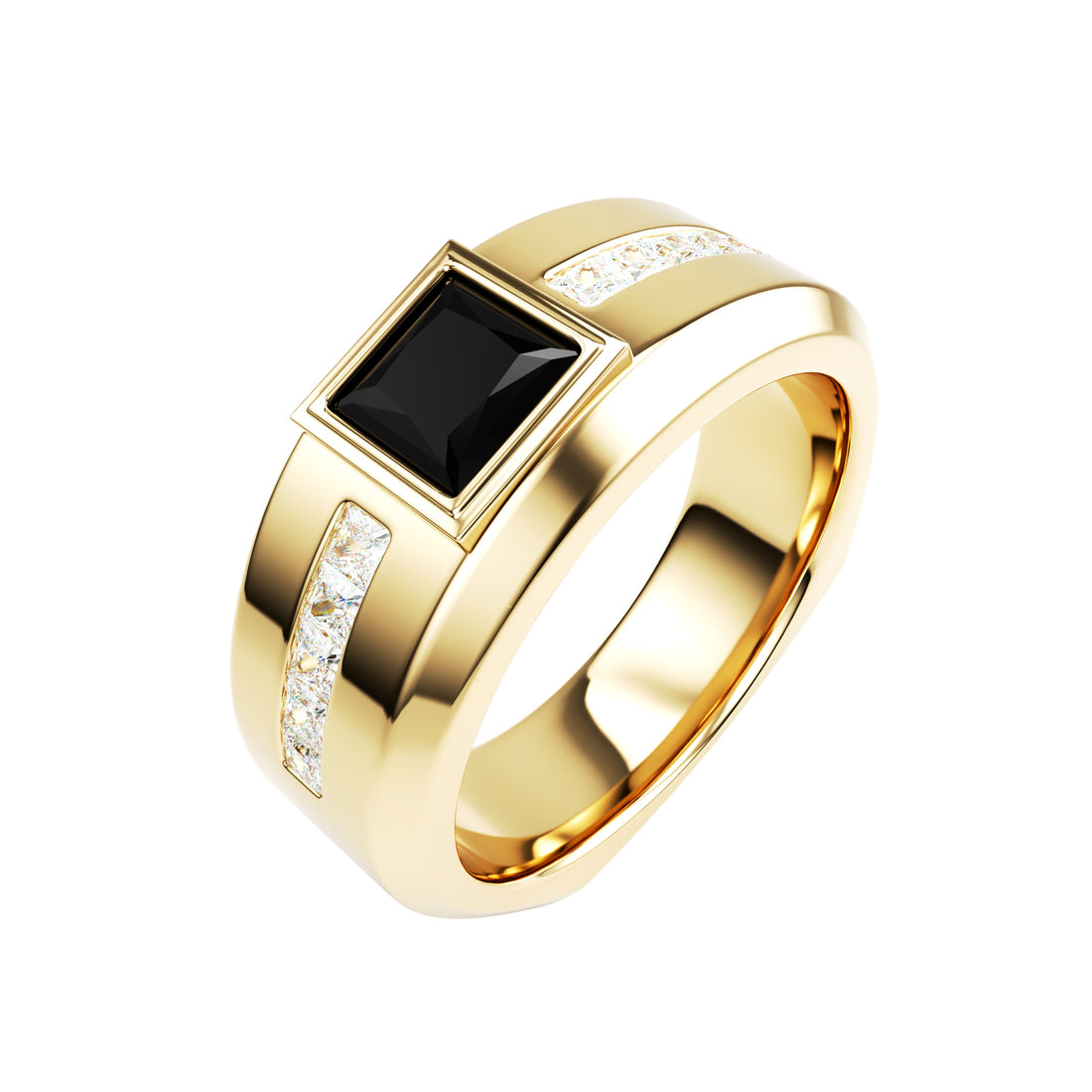 18kt Yellow Gold Solitaire Princess Cut Men