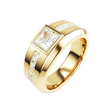 18kt Yellow Gold Solitaire Princess Cut Men