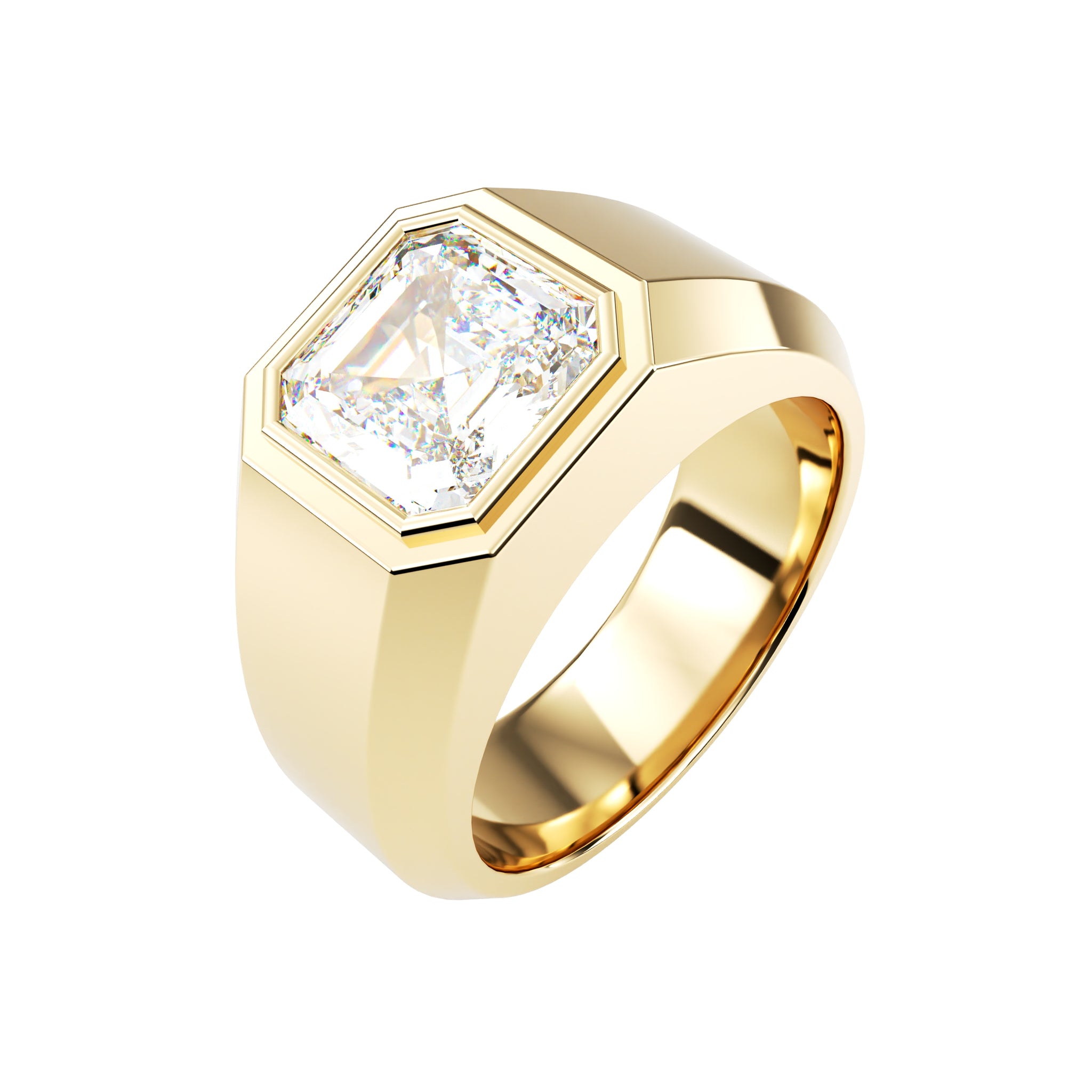 18kt Yellow Gold Solitaire Asschers Cut Men