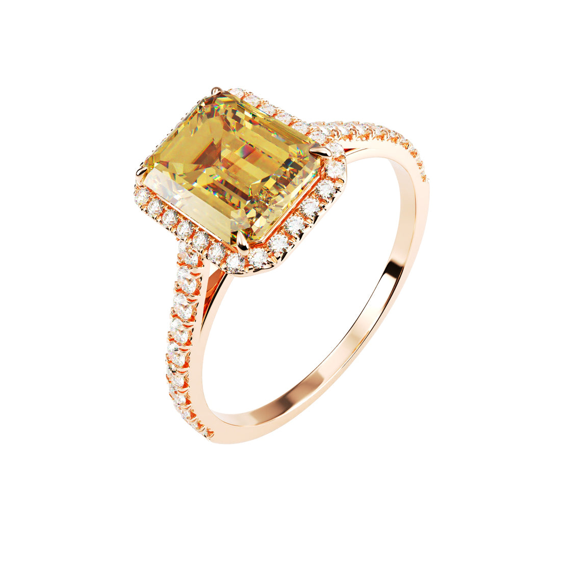 18kt Rose Gold Classic Emerald Halo