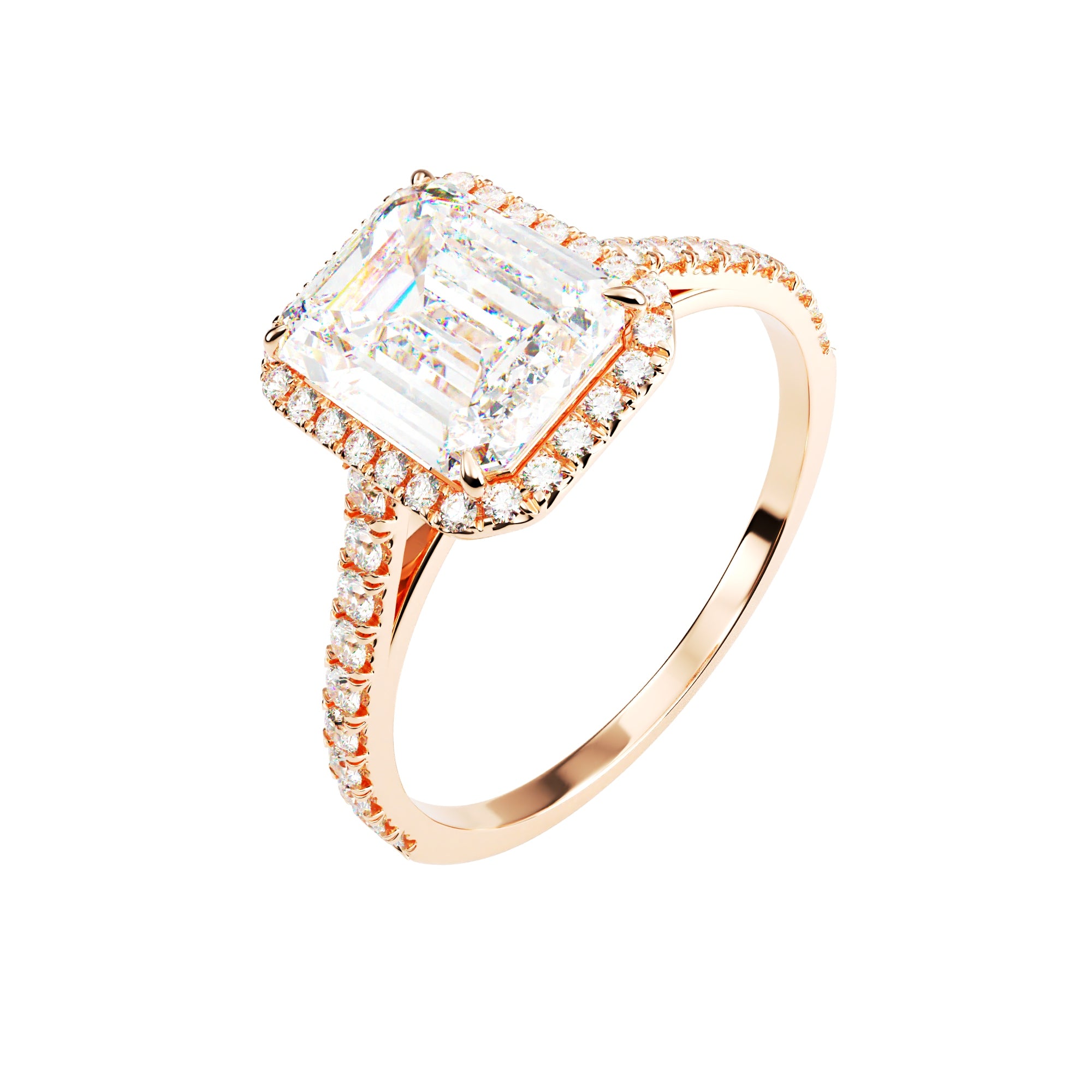 18kt Rose Gold Classic Emerald Halo