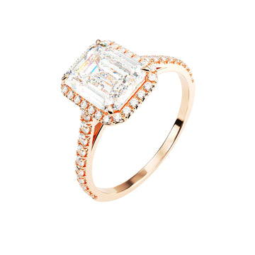 18kt Rose Gold Classic Emerald Halo