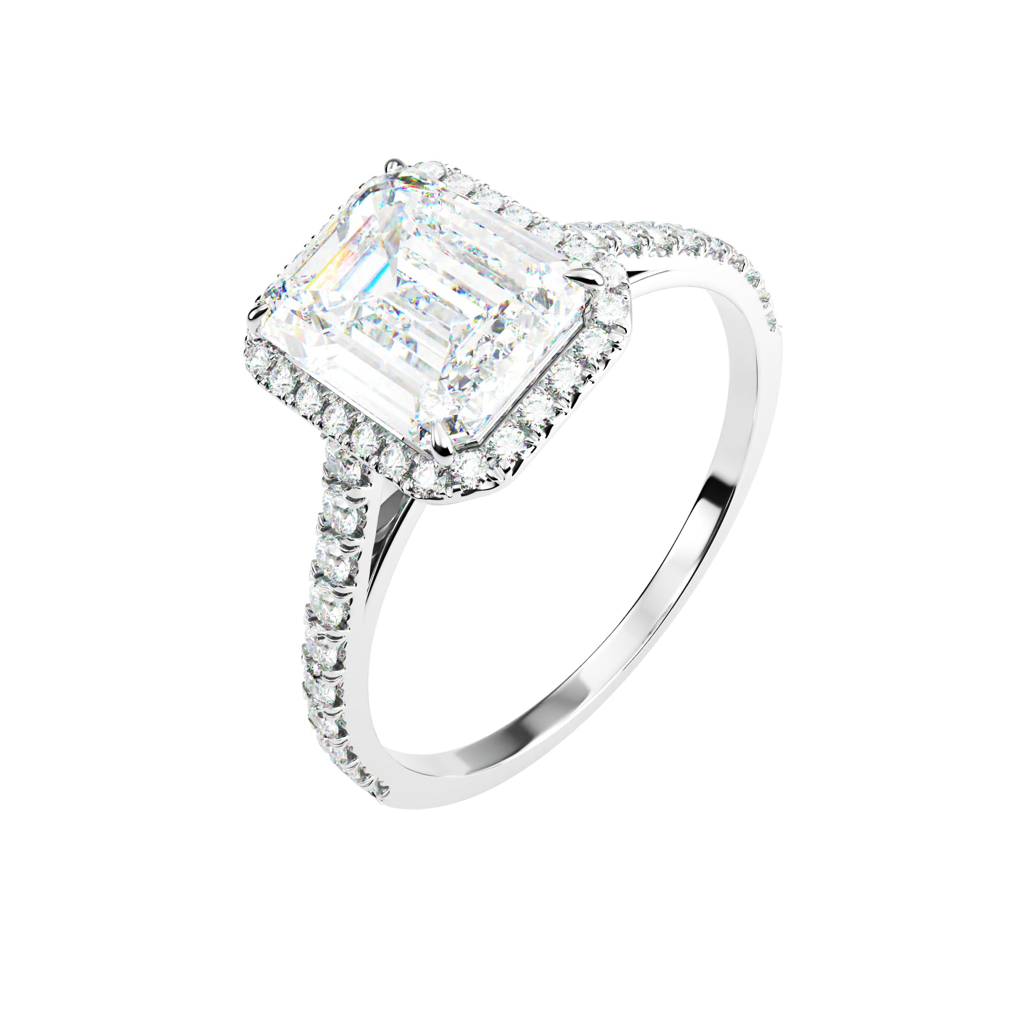 18kt White Gold Classic Emerald Halo