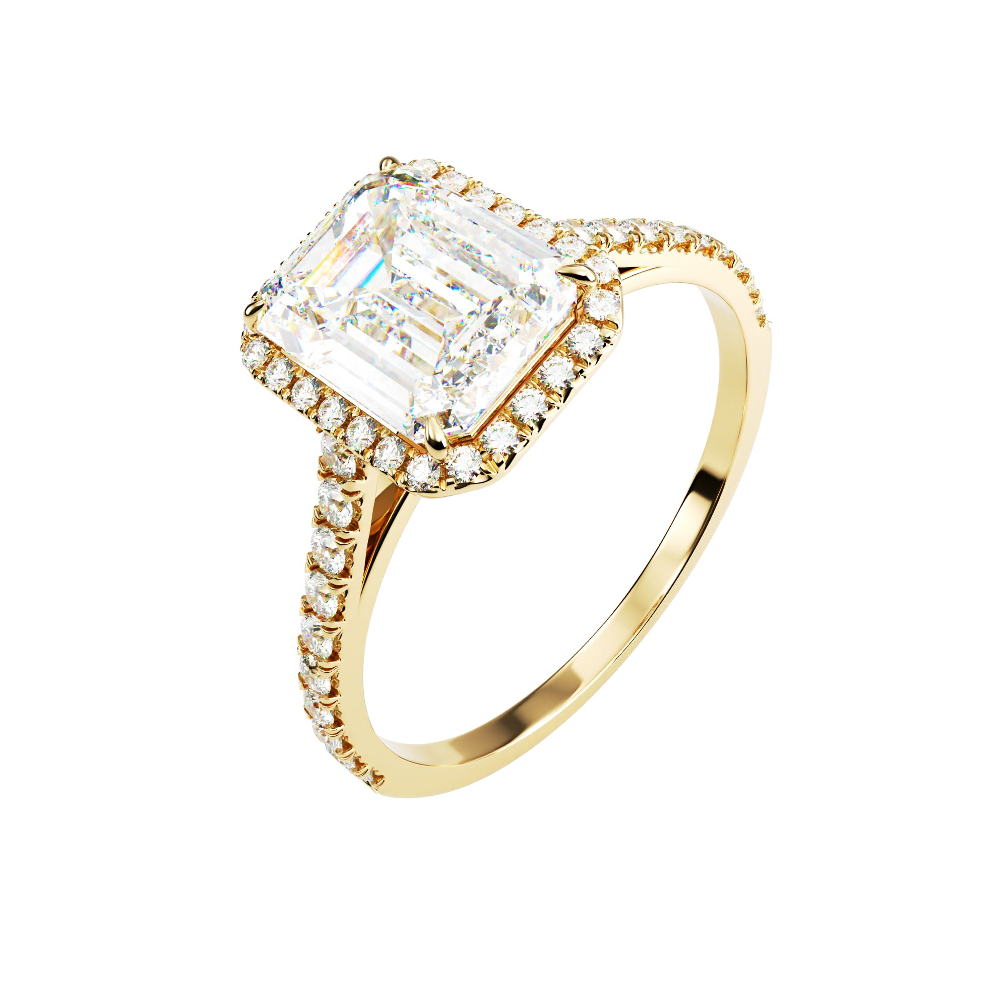 18kt Yellow Gold Classic Emerald Halo