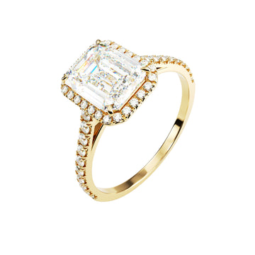18kt Yellow Gold Classic Emerald Halo